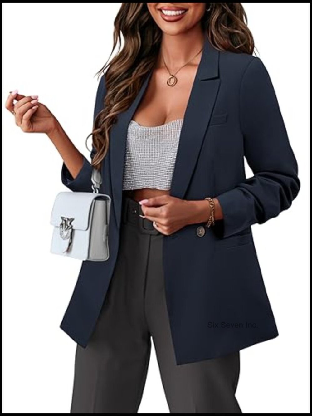 Business Casual Blazer Jacket with Lined Notched Lapel and Pockets - Picture 2 of 6